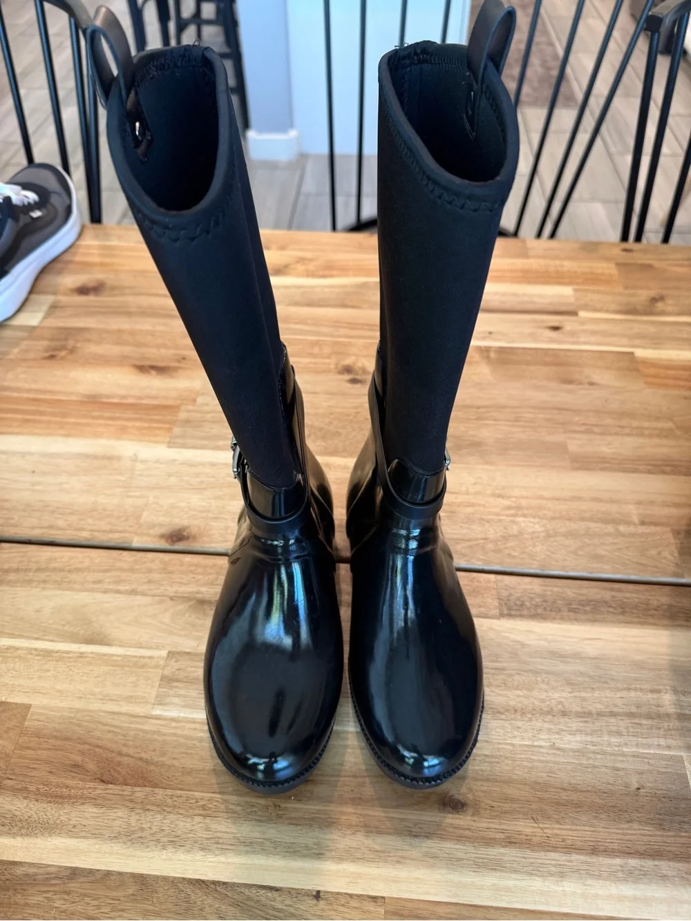 Michael Kors Black Gloss Rain Boot with Buckle Charm
